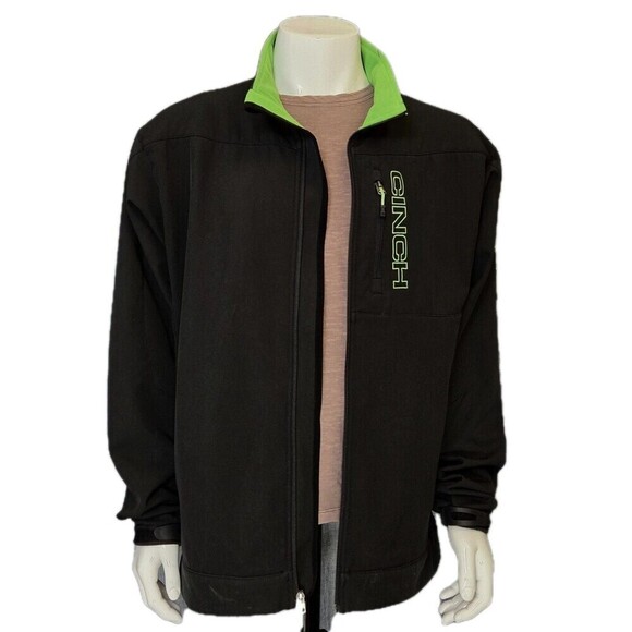 Cinch Softshell Jacket Full Zip Black Bright Green Trim Rancher Men's XL - Picture 1 of 16